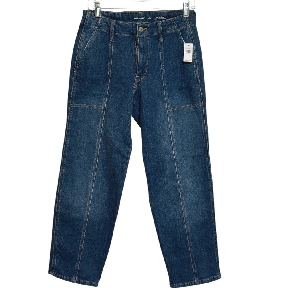 Old Navy OG Loose Jeans Women Blue High Rise Straight Classic Dark Wash Denim 6P